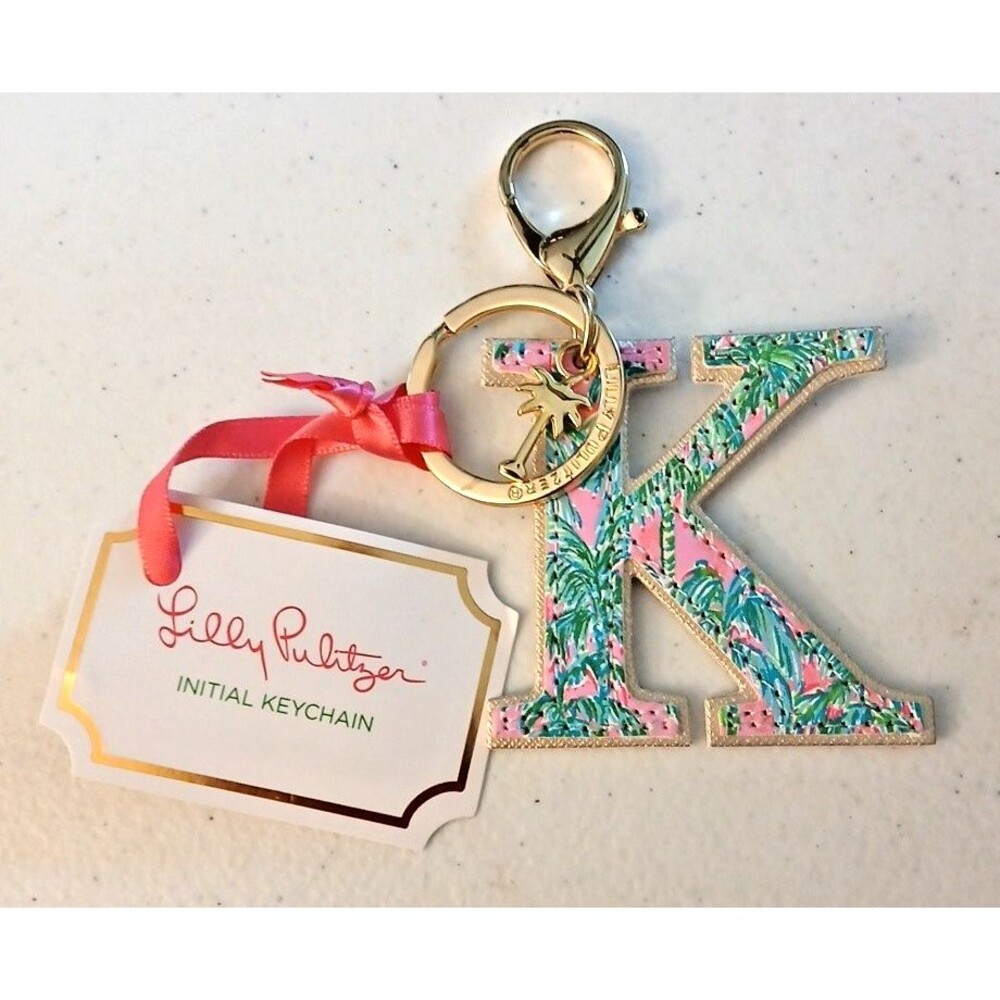 Lilly Pulitzer Leatherette Initial Keychain, Letter Bag Charm for Women K